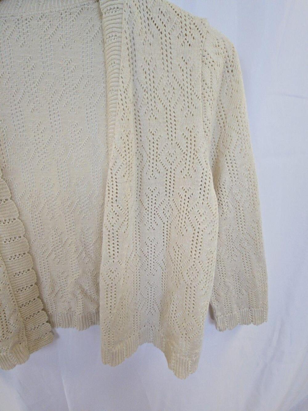 Sweater Cardigan Womens Medium White Open Knit 3/4 Sleeve Shrug Cropped - Picture 3 of 9